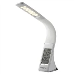 Monzana Schreibtischlampe LED, Dimmbar, Uhr, Temperatur, Kalender, Weiß
