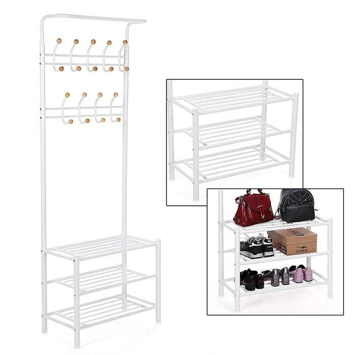 Songmics Garderobenständer HSR04W, Mit 18 Haken, Metall, Weiß 4 Songmics Garderobenständer HSR04W, Mit 18 Haken, Metall, Weiß – Bild 2