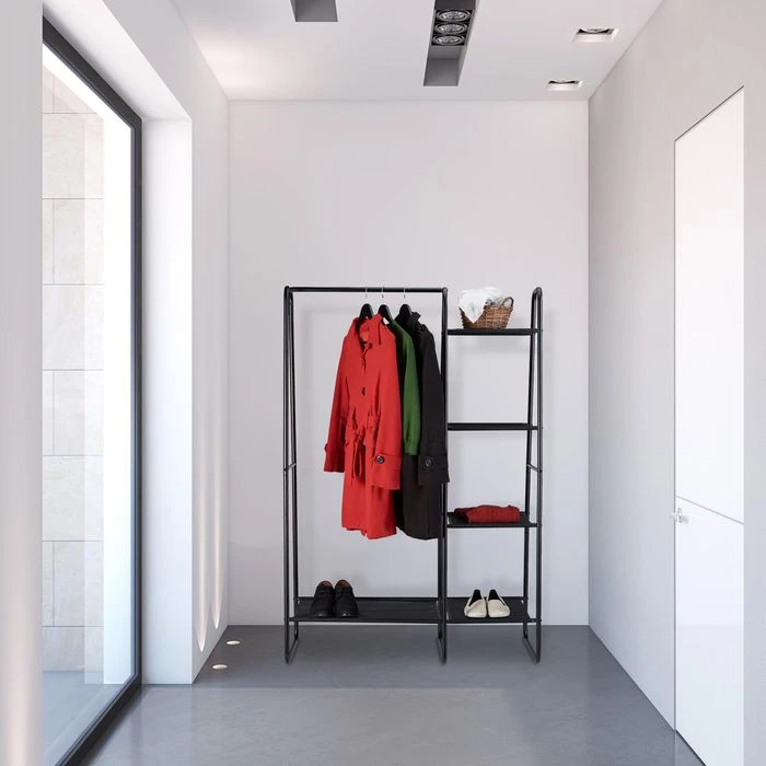 Relaxdays Garderobenständer 10028912, Mit 5 Ablagen, Metall, Schwarz 4 Relaxdays Garderobenständer 10028912, Mit 5 Ablagen, Metall, Schwarz – Bild 2