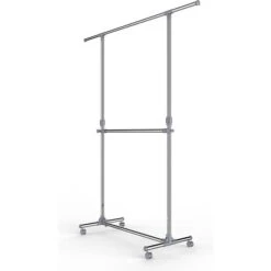 Songmics Garderobenständer LLR401, Mit Rollen, Ausziehbar, Metall, Silber / Grau