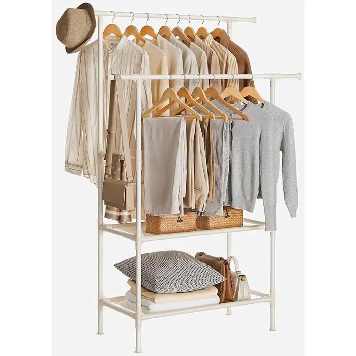 Songmics Garderobenständer RDR02WT, Bis 70 Kg, Mit 2 Kleiderstangen Und 2 Ablagen, Metall, Weiß 10 Songmics Garderobenständer RDR02WT, Bis 70 Kg, Mit 2 Kleiderstangen Und 2 Ablagen, Metall, Weiß – Bild 8
