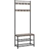 Vasagle Garderobenständer HSR41MB, Mit 9 Haken, Metall / Holz, Schwarz / Graubraun
