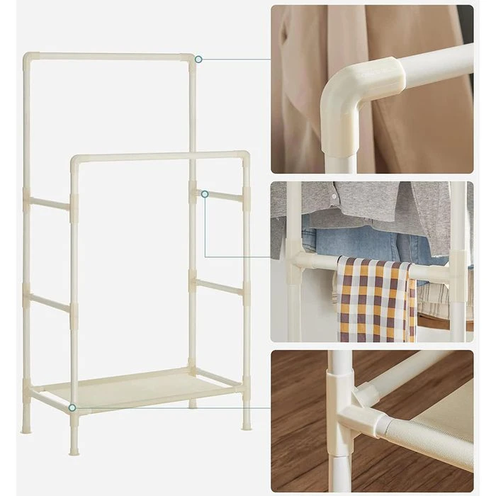 Songmics Garderobenständer RDR01WT, Bis 55 Kg, Mit 2 Kleiderstangen Und Ablage, Metall, Weiß 8 Songmics Garderobenständer RDR01WT, Bis 55 Kg, Mit 2 Kleiderstangen Und Ablage, Metall, Weiß – Bild 6