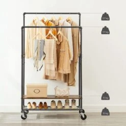 Vasagle Garderobenständer RGR120B01, Vintage, Mit Rollen & 2 Ablagen, Metall / Holz, Braun -Maul Shop 28200318e2f35ef6a6fba1cf0c4d9c864ba856ca garderobenstaender vasagle rgr120b01 vintage