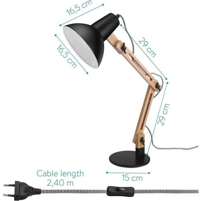 Navaris Schreibtischlampe E27, Tischklemme, Holz 4 Navaris Schreibtischlampe E27, Tischklemme, Holz – Bild 2