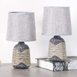 Schreibtischlampe BRUBAKER Grau, Braun, Leinenschirm, Steingutfuß, 2 Stück -Maul Shop 34a1fbf145f45c8ba8d5b6c42317d55c2ab05efd schreibtischlampe brubaker