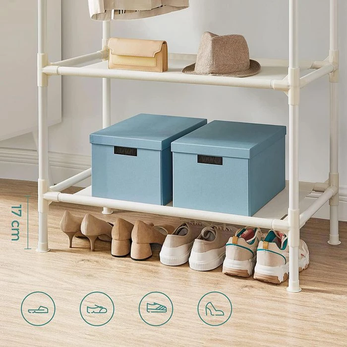 Songmics Garderobenständer RDR02WT, Bis 70 Kg, Mit 2 Kleiderstangen Und 2 Ablagen, Metall, Weiß 6 Songmics Garderobenständer RDR02WT, Bis 70 Kg, Mit 2 Kleiderstangen Und 2 Ablagen, Metall, Weiß – Bild 4