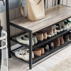 Vasagle Garderobenständer HSR086B02, Mit 24 Haken, Metall / Holz, Schwarz / Graubraun -Maul Shop 3d3a90b4c489993017f5f6f47a73bd1ab3de3206 garderobenstaender vasagle hsr086b02