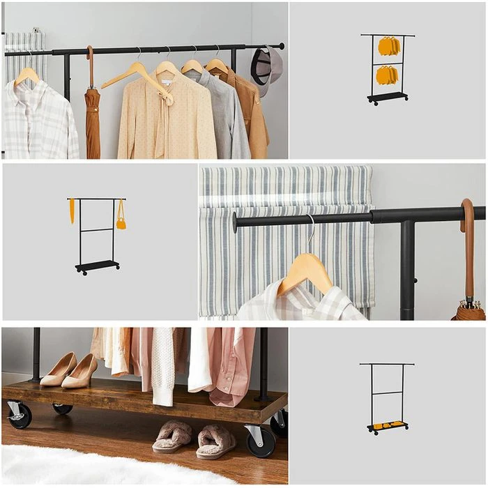 Vasagle Garderobenständer RGR111B01, Vintage, Rollen & Ablage, Ausziehbar, Metall / Holz, Braun 7 Vasagle Garderobenständer RGR111B01, Vintage, Rollen & Ablage, Ausziehbar, Metall / Holz, Braun – Bild 5