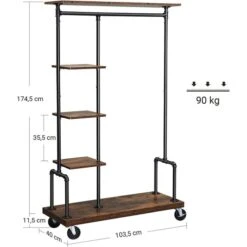 Vasagle Garderobenständer HSR66BX, Vintage, Rollen & 5 Ablagen, Bis 90 Kg, Metall/ Holz, Braun -Maul Shop 44eac66f0f83525a2df2e71aee218cec36b1b5b9 garderobenstaender vasagle hsr66bx vintage