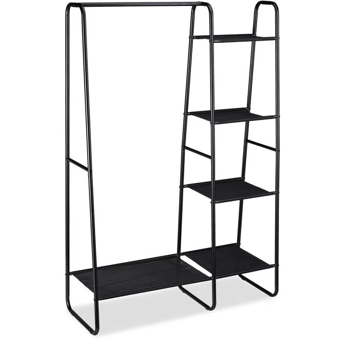 Relaxdays Garderobenständer 10028912, Mit 5 Ablagen, Metall, Schwarz 3 Relaxdays Garderobenständer 10028912, Mit 5 Ablagen, Metall, Schwarz