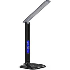 Kwmobile Schreibtischlampe LED, Dimmbar, USB, Uhr, Temperatur, Kalender, Schwarz