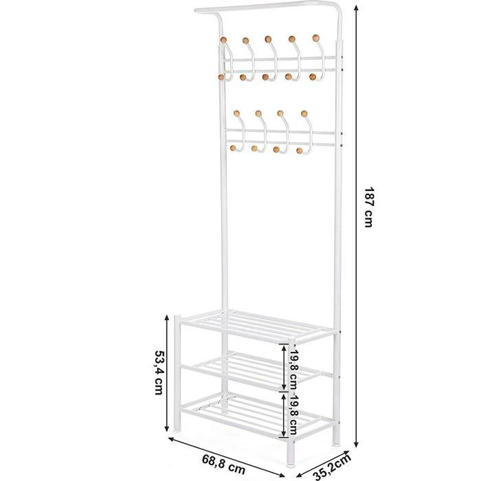 Songmics Garderobenständer HSR04W, Mit 18 Haken, Metall, Weiß 5 Songmics Garderobenständer HSR04W, Mit 18 Haken, Metall, Weiß – Bild 3