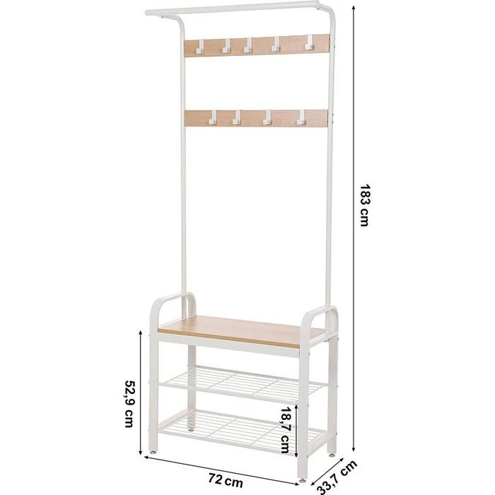 Vasagle Garderobenständer HSR40W, Mit 9 Haken, Metall / Holz, Weiß 5 Vasagle Garderobenständer HSR40W, Mit 9 Haken, Metall / Holz, Weiß – Bild 3