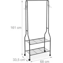 Relaxdays Garderobenständer 10027470, Mit Rollen, 2 Ablagen & 4 Haken, Metall, Schwarz -Maul Shop 7788906c796e1d2810815b671edfeb95f8856f33 garderobenstaender relaxdays 10027470