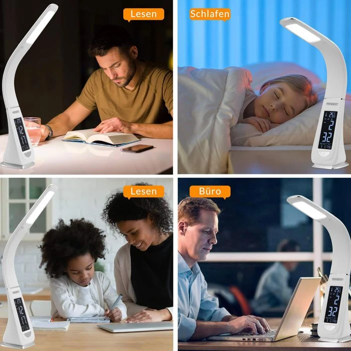 Monzana Schreibtischlampe LED, Dimmbar, Uhr, Temperatur, Kalender, Weiß 9 Monzana Schreibtischlampe LED, Dimmbar, Uhr, Temperatur, Kalender, Weiß – Bild 7