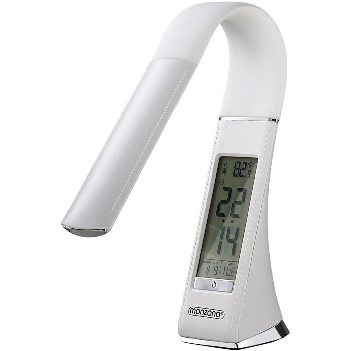 Monzana Schreibtischlampe LED, Dimmbar, Uhr, Temperatur, Kalender, Weiß 5 Monzana Schreibtischlampe LED, Dimmbar, Uhr, Temperatur, Kalender, Weiß – Bild 3