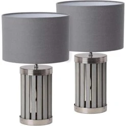 Schreibtischlampe BRUBAKER Grau, Holz-Chrom-Standfuß, 2 Stück