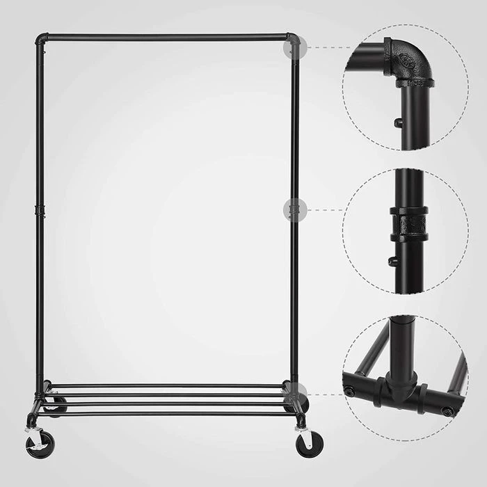 Songmics Garderobenständer HSR61BK, Bis 90 Kg, Mit Rollen, Metall, Schwarz 8 Songmics Garderobenständer HSR61BK, Bis 90 Kg, Mit Rollen, Metall, Schwarz – Bild 6