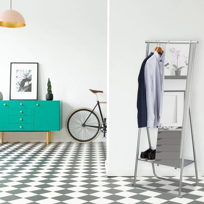 Relaxdays Garderobenständer 10022580, Mit Ablage & Spiegel, Metall, Silber 4 Relaxdays Garderobenständer 10022580, Mit Ablage & Spiegel, Metall, Silber – Bild 2