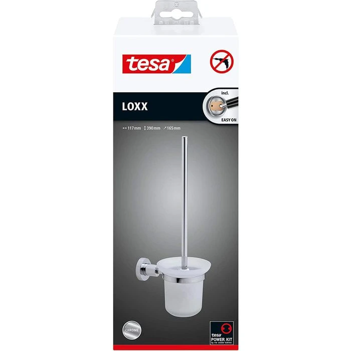 Tesa WC-Bürste Loxx, Weiß / Chrom, Bürstenhalter Aus Glas, Zur Wandmontage 4 Tesa WC-Bürste Loxx, Weiß / Chrom, Bürstenhalter Aus Glas, Zur Wandmontage – Bild 2
