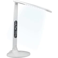 Magnetoplan Schreibtischlampe Lumos Strato LED, Dimmbar, Uhr, Temperatur, Kalender, Standfuß, Weiß -Maul Shop b4da2ebec610f6be74c78735b889bb4049610531 schreibtischlampe magnetoplan lumos strato led