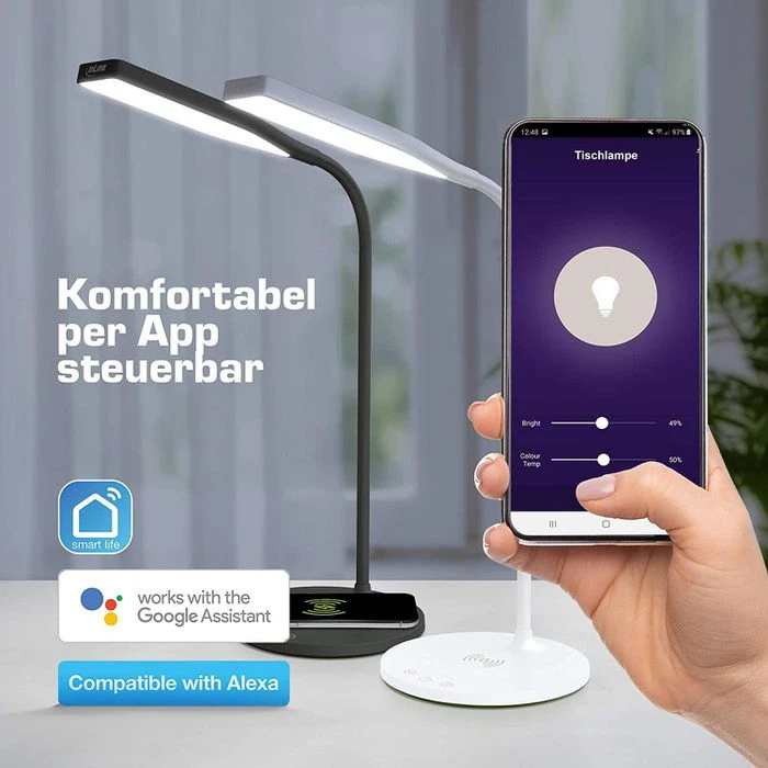 InLine Schreibtischlampe SmartHome Schwarz LED, Dimmbar, USB, QI-Ladegerät, App-fähig, Standfuß 4 InLine Schreibtischlampe SmartHome Schwarz LED, Dimmbar, USB, QI-Ladegerät, App-fähig, Standfuß – Bild 2
