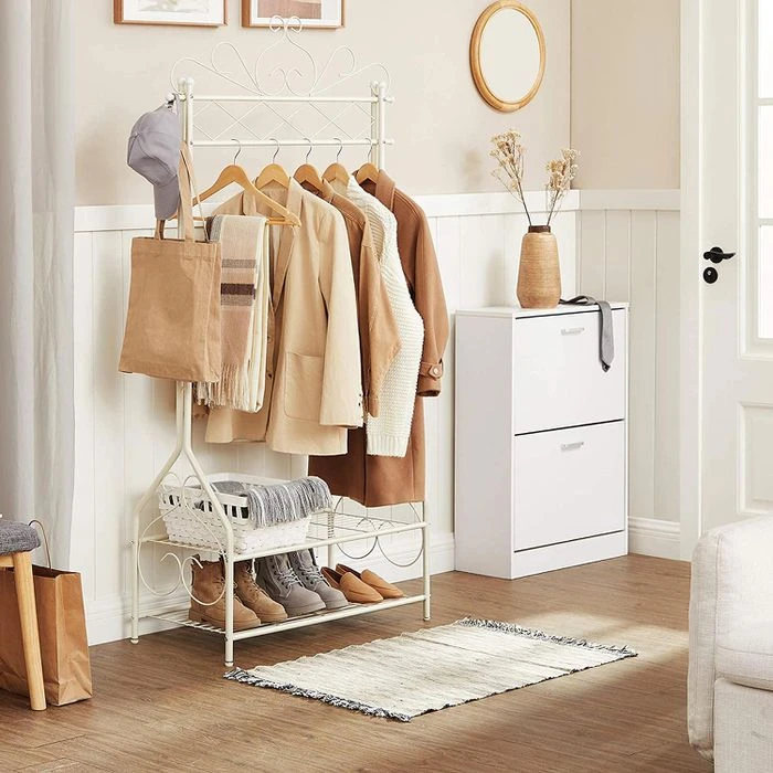 Songmics Garderobenständer HSR07W, Mit Schuhablage, Metall, Weiß 5 Songmics Garderobenständer HSR07W, Mit Schuhablage, Metall, Weiß – Bild 3