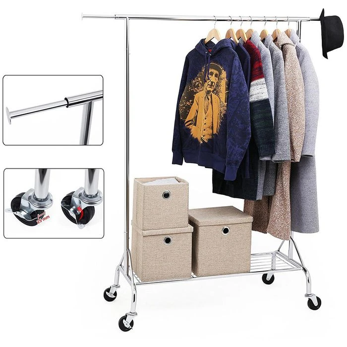 Songmics Garderobenständer HSR02S, Bis 50 Kg, Mit Rollen, Ausziehbar, Metall, Silber 5 Songmics Garderobenständer HSR02S, Bis 50 Kg, Mit Rollen, Ausziehbar, Metall, Silber – Bild 3