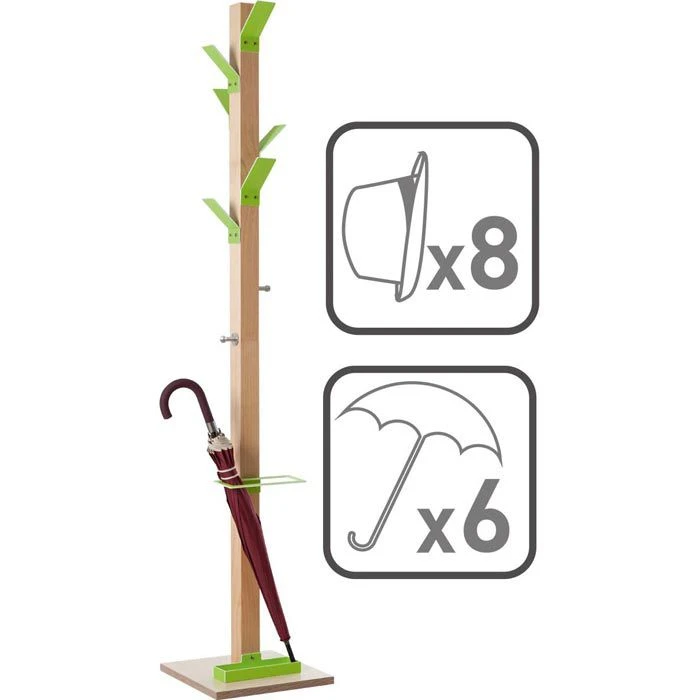 Paperflow Garderobenständer EasyCloth Wood Range A, Mit 8 Haken, Holz, Kiefer / Grün 4 Paperflow Garderobenständer EasyCloth Wood Range A, Mit 8 Haken, Holz, Kiefer / Grün – Bild 2