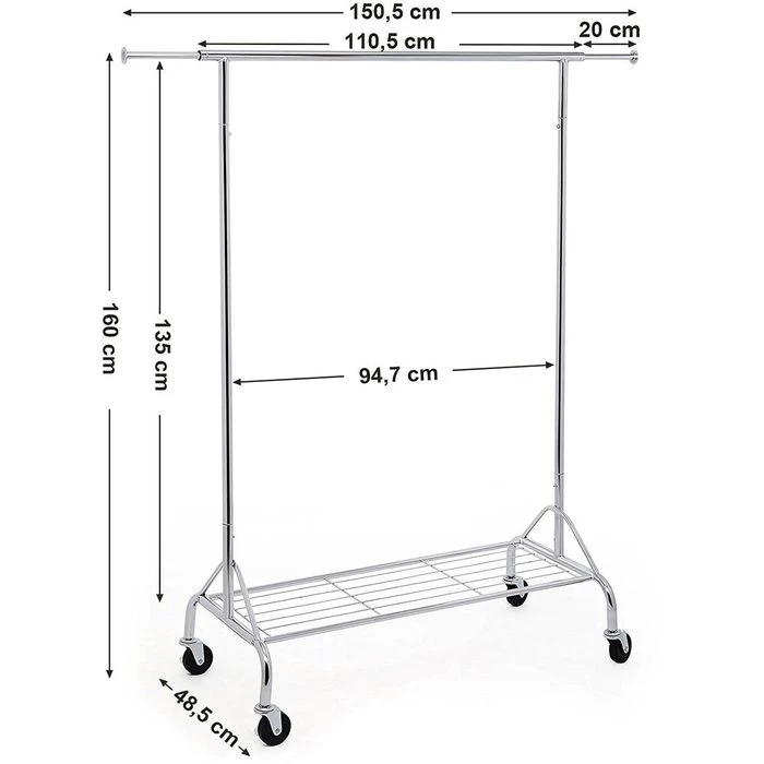 Songmics Garderobenständer HSR02S, Bis 50 Kg, Mit Rollen, Ausziehbar, Metall, Silber 7 Songmics Garderobenständer HSR02S, Bis 50 Kg, Mit Rollen, Ausziehbar, Metall, Silber – Bild 5