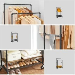 Vasagle Garderobenständer RGR120B01, Vintage, Mit Rollen & 2 Ablagen, Metall / Holz, Braun -Maul Shop f9ce8e70d5a87fa05b36ba4f410657a553bb56ef garderobenstaender vasagle rgr120b01 vintage