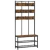 Vasagle Garderobenständer HSR087B01, Vintage, Mit 16 Haken, Metall / Holz, Schwarz / Braun